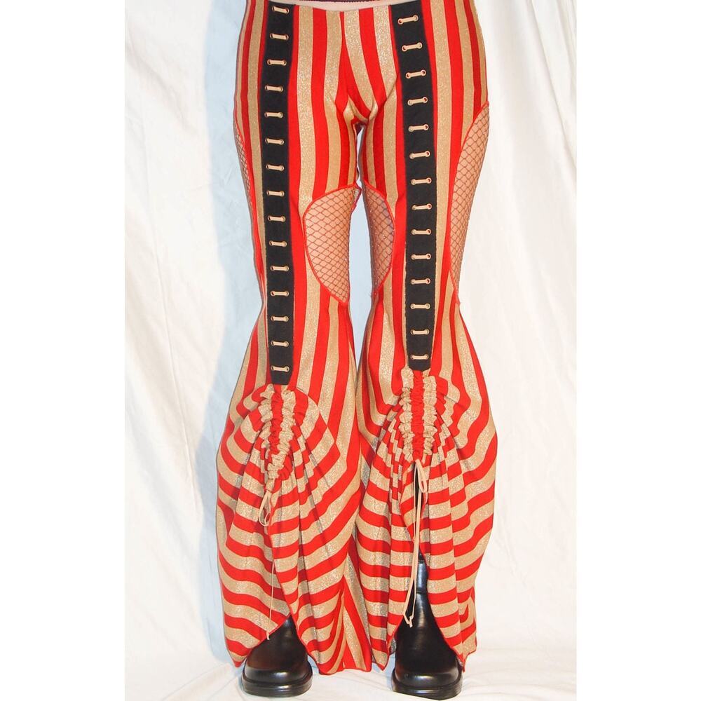 Cirque Burlesque Circus Red Gold Striped Bellydance Garter Festival Pants